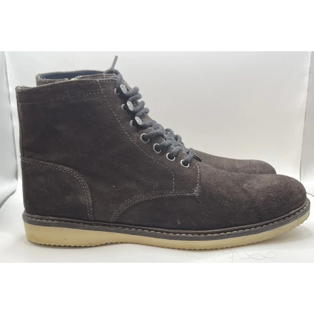 Crown Vintage Suede Ankle Boots Mens Sz 10 Brown Side Zip Laces Casual Classic
